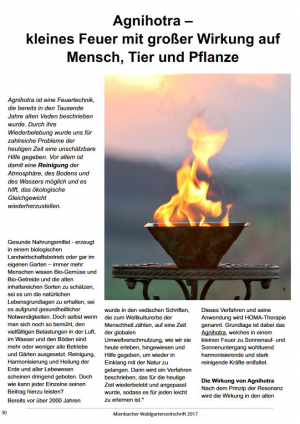 2017, Mienbacher Waldgartenzeitschrift, Agnihotra - kleines Feuer mit großer Wirkung auf Mensch, Tier, Pflanze